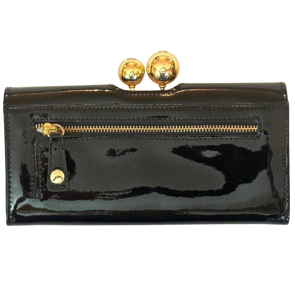 Ted Baker London Black Patent Leather Crystal Clasp Wallet Clutch NWOT - Picture 2 of 9